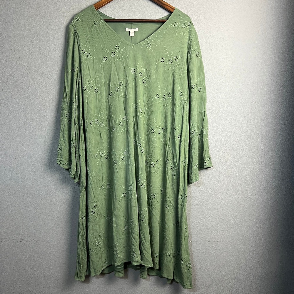 Est 1946 Green Floral Embroidered Dress‎ Size 18/20W Plus Size Long Sleeve